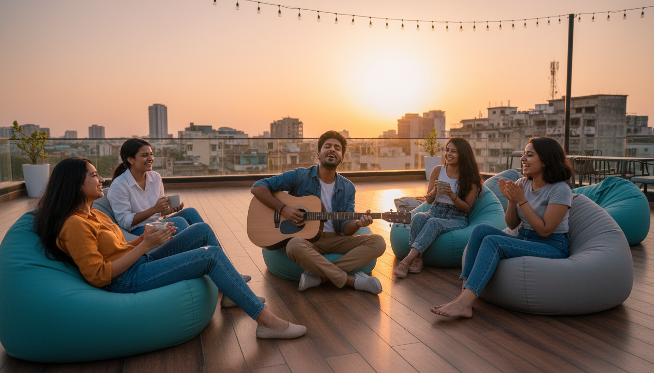 Rooftop terrace at sunset